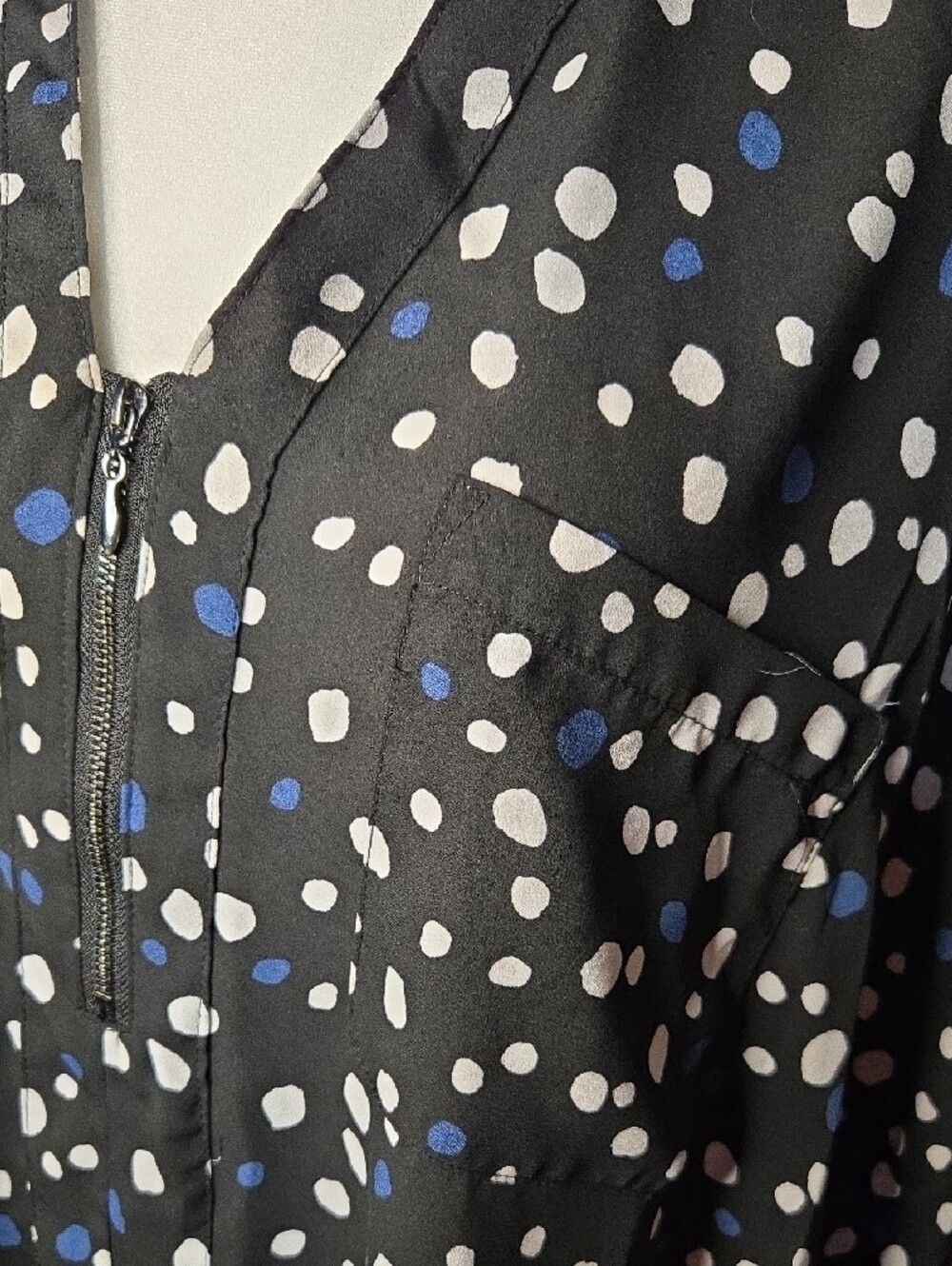 torrid Black Polka Dot Zip-Front Blouse with Blue and White Polka Dots - Picture 6 of 6
